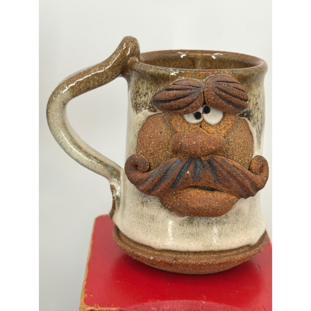 Vintage Studio Pottery Ugly Face Mug Handcrafted Stoneware Signed Eakin